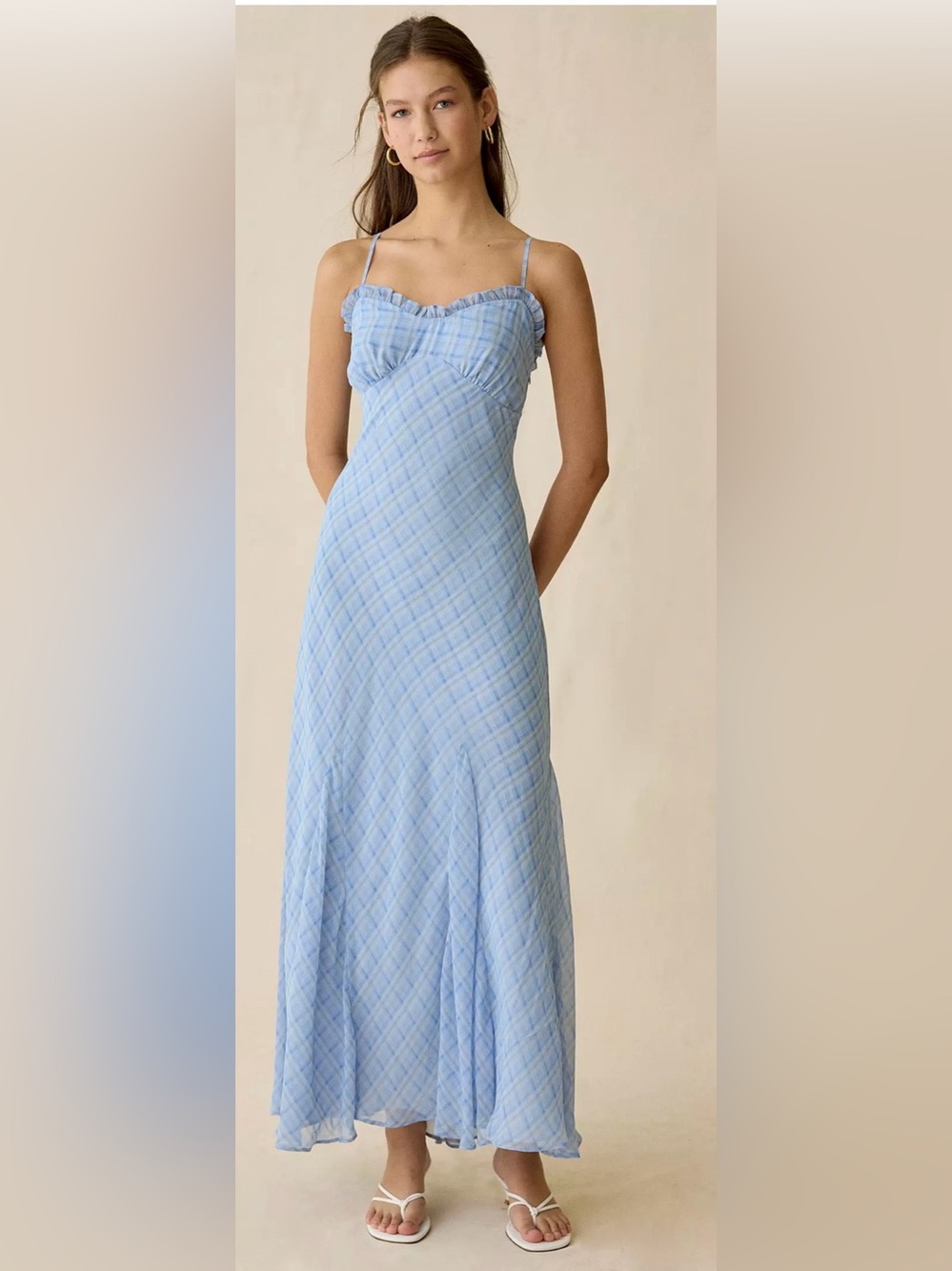Astr Light Blue Plaid Maxi Dress Girlhood core XS New